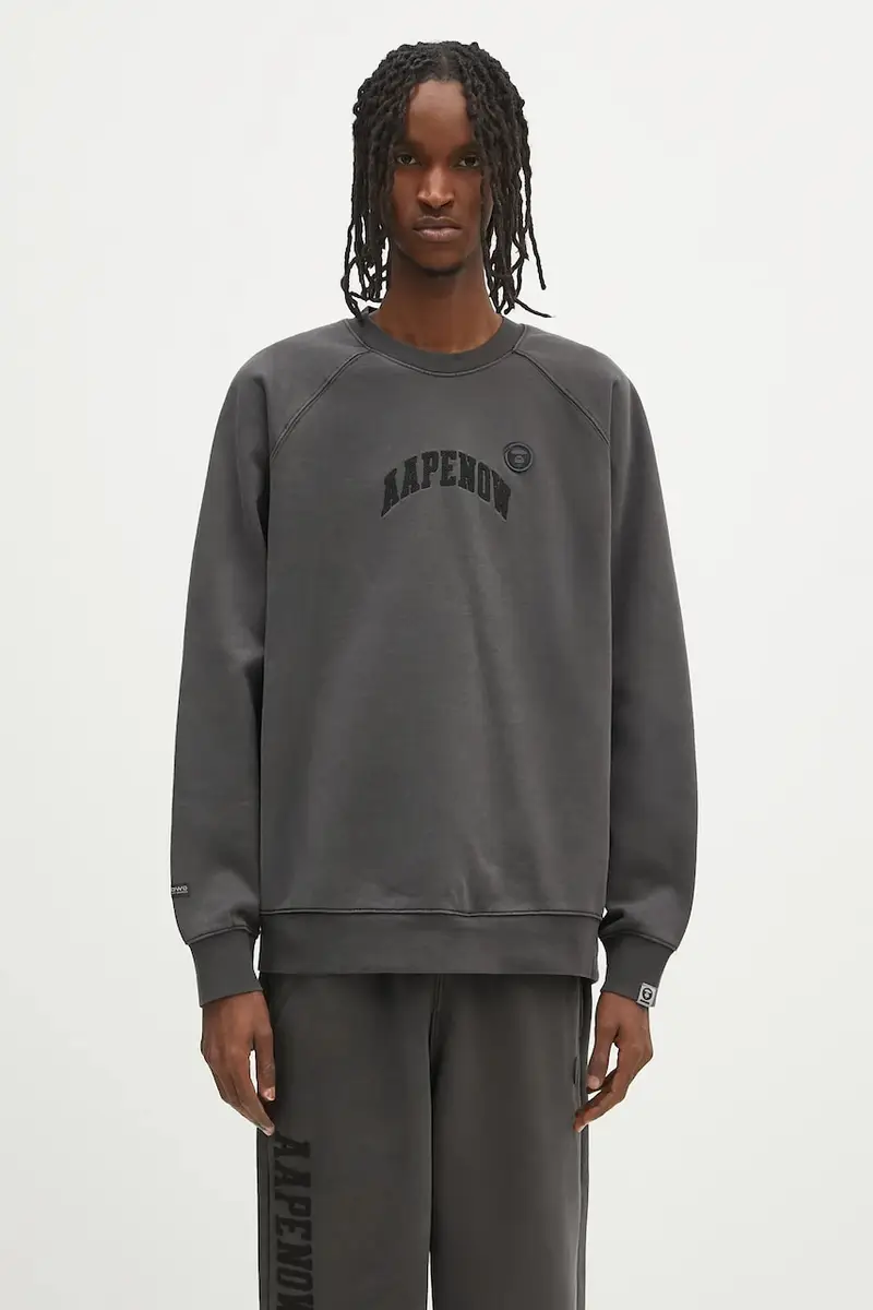 felpa in cotone Now Crew Neck uomo colore nero con applicazione AAPSWMB320XXN