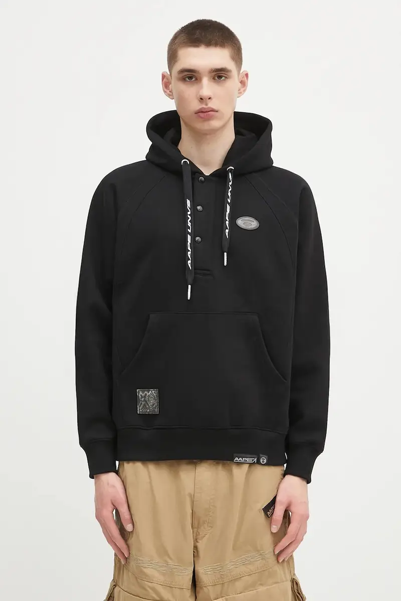 felpa Main uomo colore nero con cappuccio con applicazione AAPSWMB383XXN