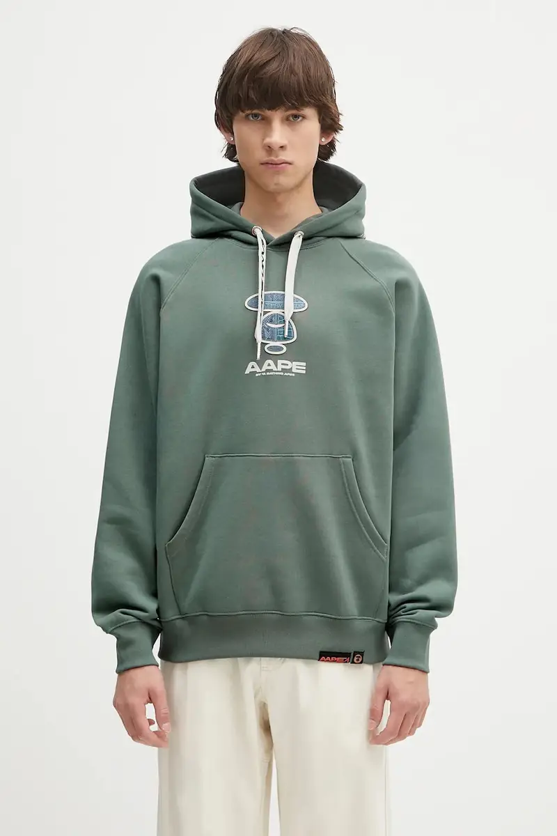 felpa Main uomo colore verde con cappuccio con applicazione AAPSWMB357XXN