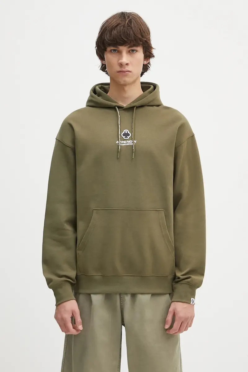 felpa Now uomo colore verde con cappuccio con applicazione AAPSWMB323XXN