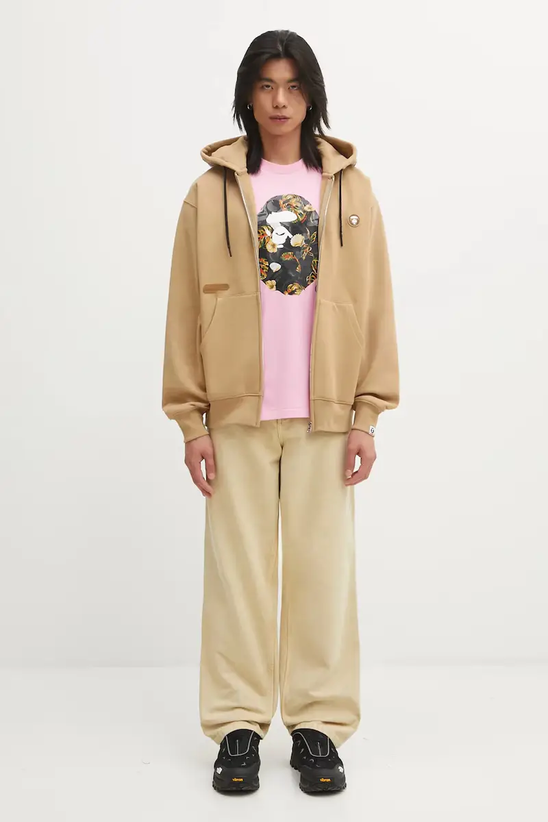 felpa Now Zip Up uomo colore beige con cappuccio con applicazione AAPSWMC358XXP miniatura 5