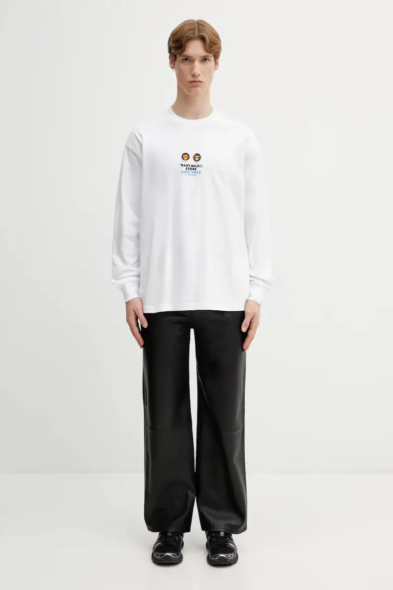 top a maniche lunghe in cotone Bianco miniatura 5