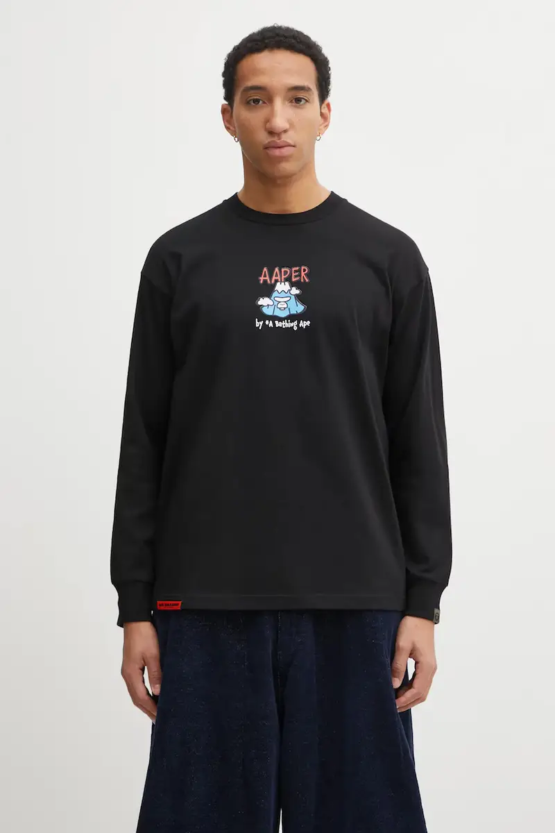 top a maniche lunghe in cotone colore nero AAPLTM1721XXP miniatura 3