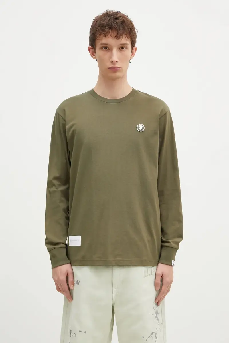 top a maniche lunghe in cotone Moon Face Logo colore verde AAPLTM1540XXN