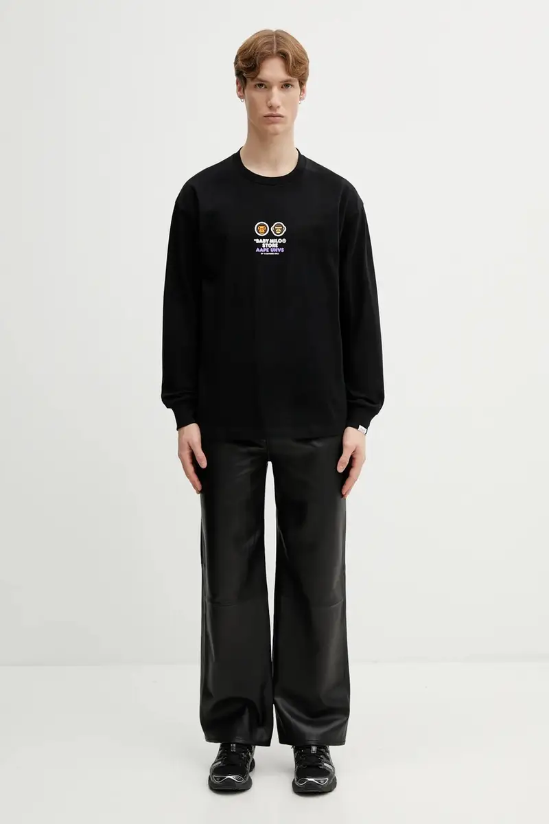 top a maniche lunghe in cotone Nero miniatura 5