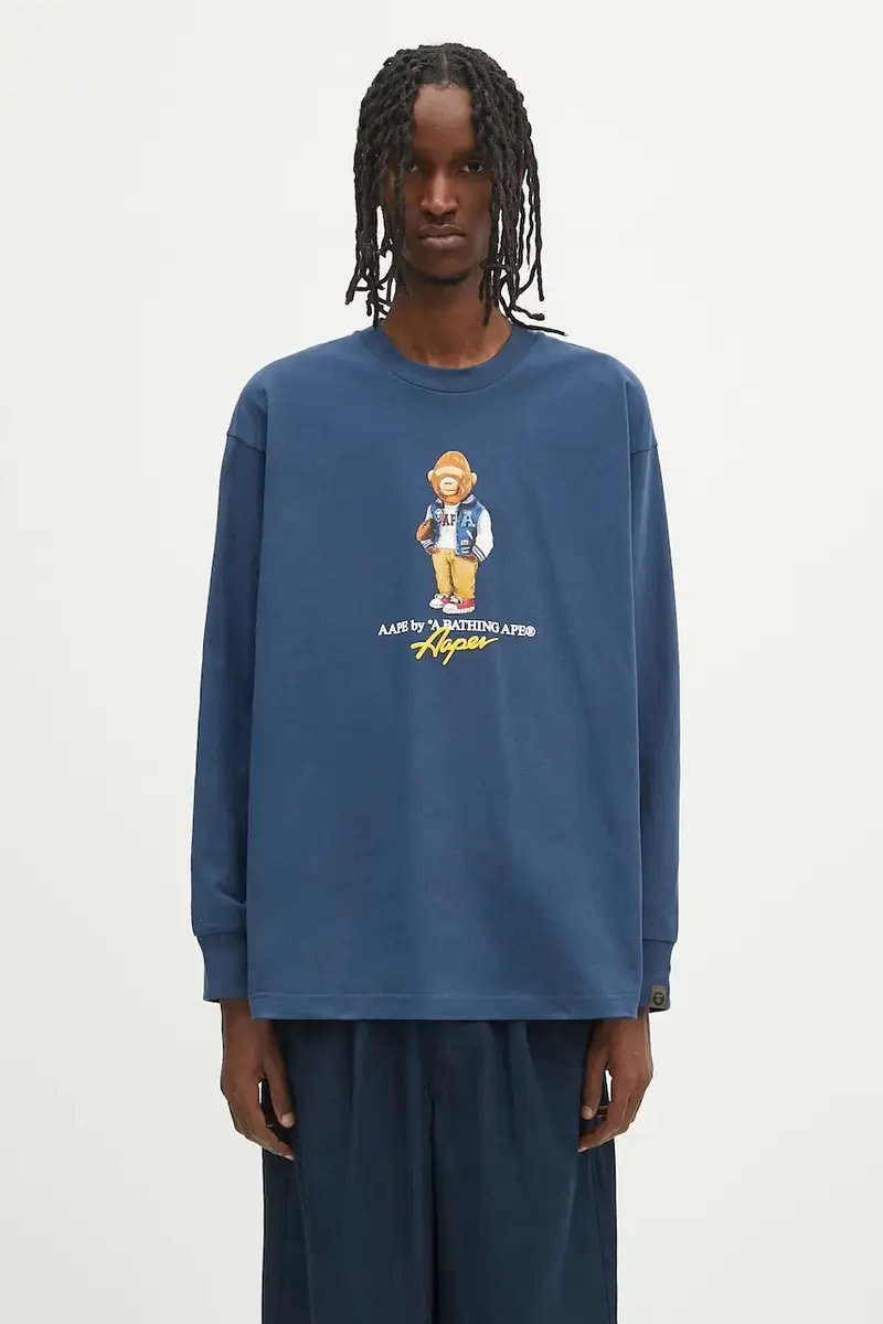 top a maniche lunghe in cotone Theme Aaper Long colore blu navy AAPLTM1610XXO