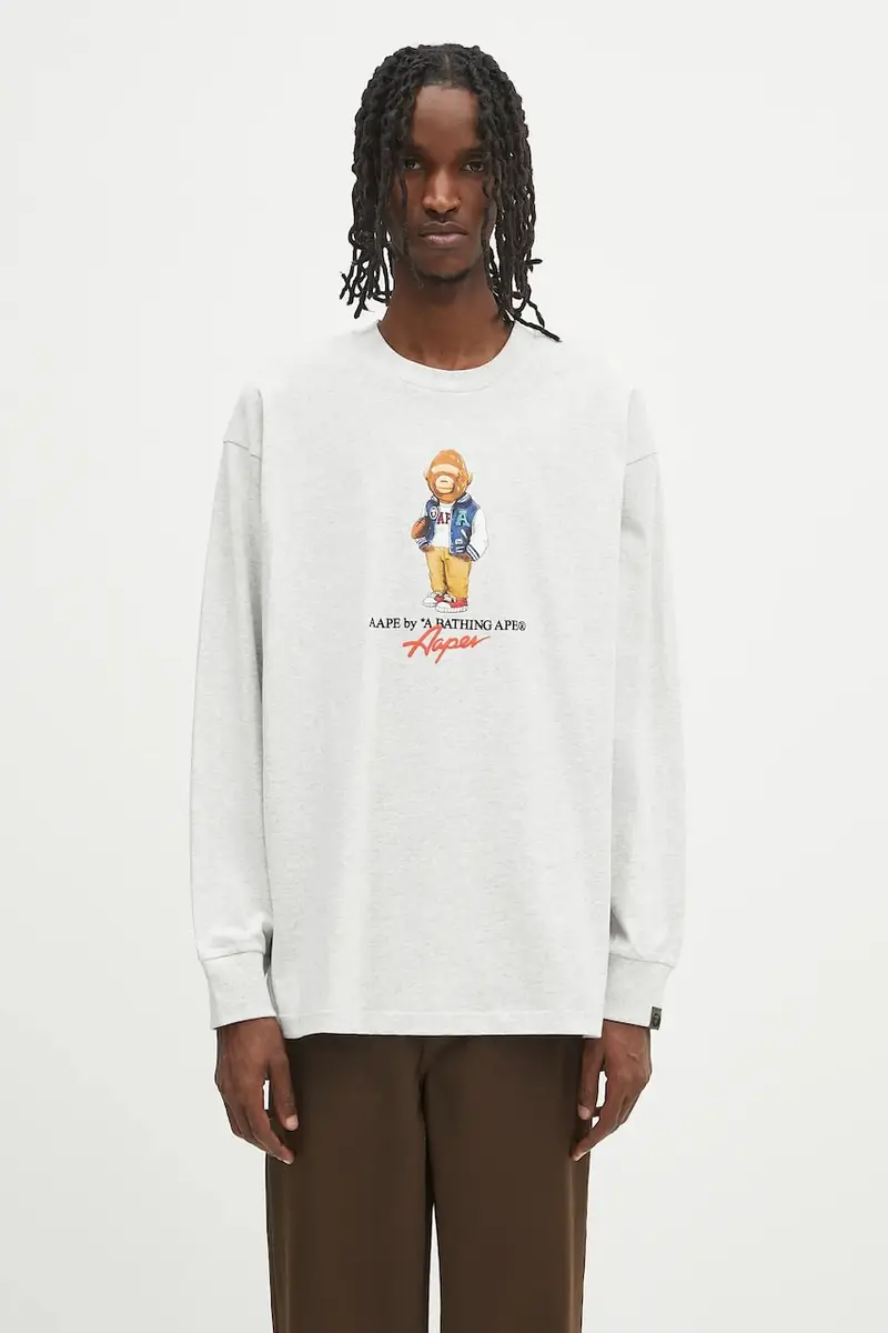 top a maniche lunghe in cotone Theme Aaper Long colore grigio AAPLTM1610XAO