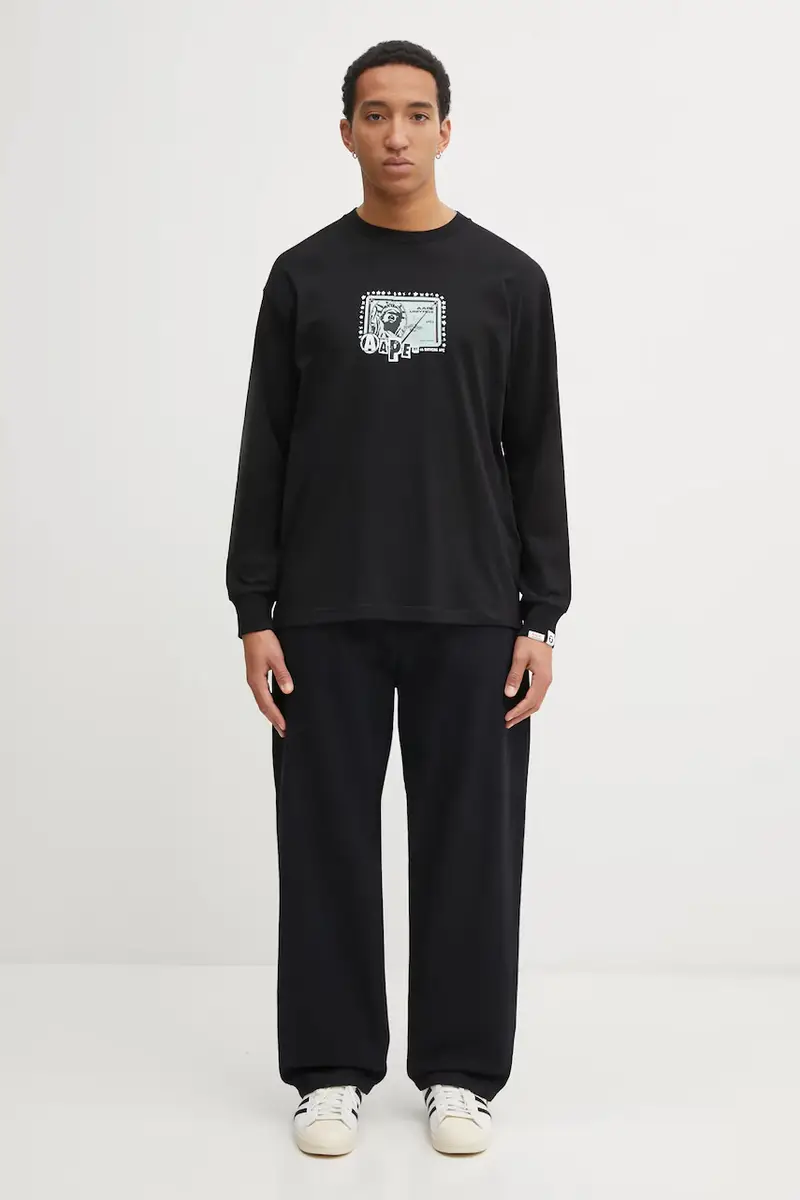 top a maniche lunghe in cotone Theme Main colore nero AAPLTM1752XXP miniatura 5