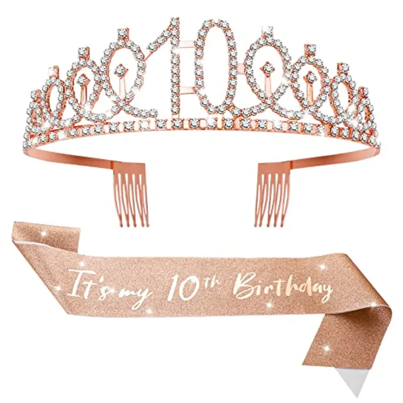 Abeillo 10 Anni Coroncina Compleanno, Corona 10 Anni Ragazza, 'It's My 10th Birthday' Sash con Cristallo Strass Corona, Fascia Compleanno per Feste di Compleanno, Set di Decorazione per Il 10 Anni
