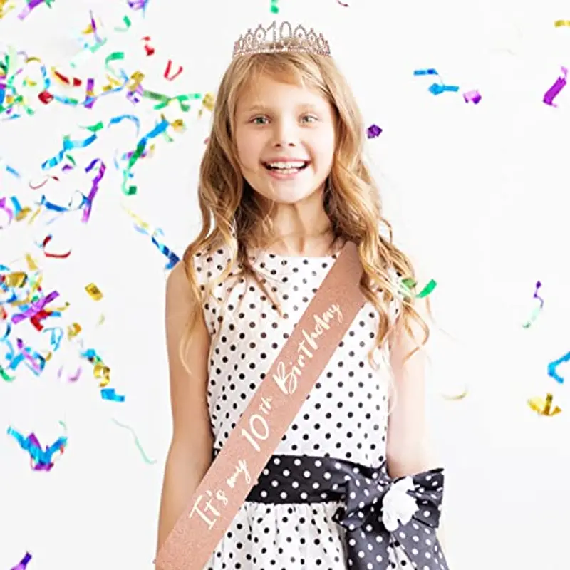 Abeillo 10 Anni Coroncina Compleanno, Corona 10 Anni Ragazza, 'It's My 10th Birthday' Sash con Cristallo Strass Corona, Fascia Compleanno per Feste di Compleanno, Set di Decorazione per Il 10 Anni miniatura 2