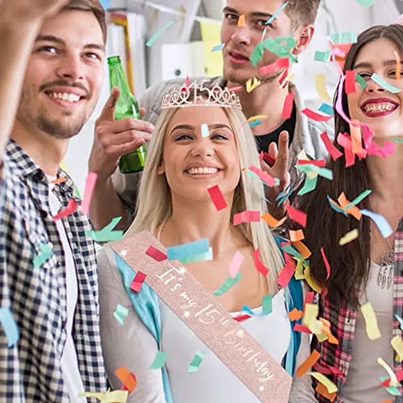 Abeillo 15° Corona di compleanno, 15° compleanno, corona e fascia, corona per 15° compleanno, corona per 15° compleanno, corona per 15° anni, decorazione di compleanno miniatura 3