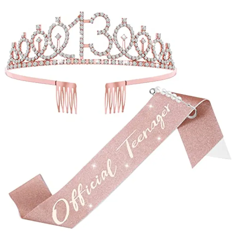 Abeillo Coroncina Compleanno, Corona Ragazza, It's My Birthday' Sash con Cristallo Strass Corona, Fascia Compleanno per Feste di Compleanno, Set di Decorazione per Compleanno (13th)