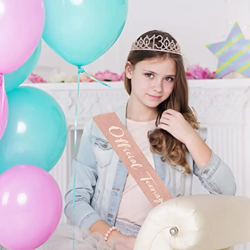 Abeillo Coroncina Compleanno, Corona Ragazza, It's My Birthday' Sash con Cristallo Strass Corona, Fascia Compleanno per Feste di Compleanno, Set di Decorazione per Compleanno (13th) miniatura 2