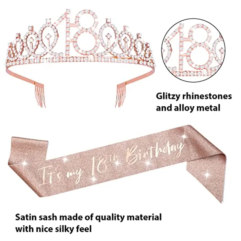 Abeillo Coroncina Compleanno, Corona Ragazza, It's My Birthday' Sash con Cristallo Strass Corona, Fascia Compleanno per Feste di Compleanno, Set di Decorazione per Compleanno (18th) miniatura 2