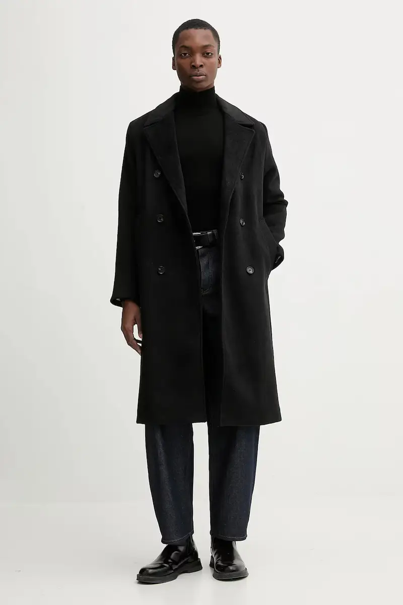 cappotto con lana Nero miniatura 2