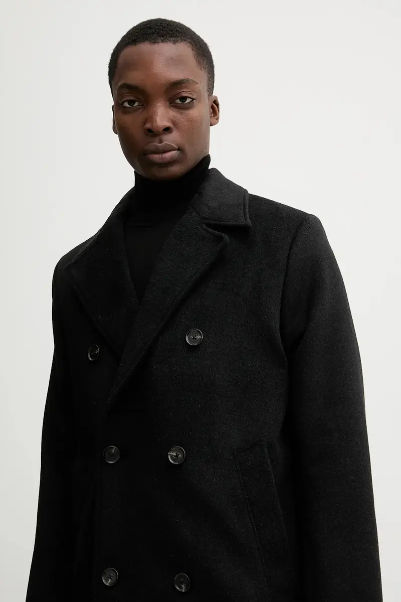 cappotto con lana Nero miniatura 4