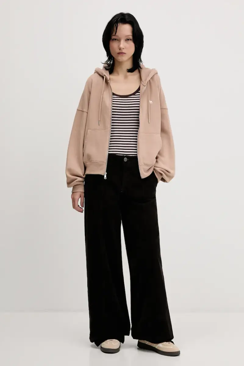 felpa donna colore beige con cappuccio KI152-5417-420 miniatura 2