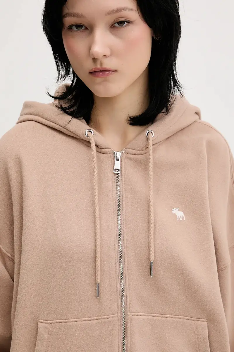 felpa donna colore beige con cappuccio KI152-5417-420 miniatura 4