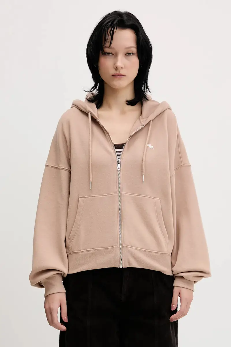 felpa donna colore beige con cappuccio KI152-5417-420