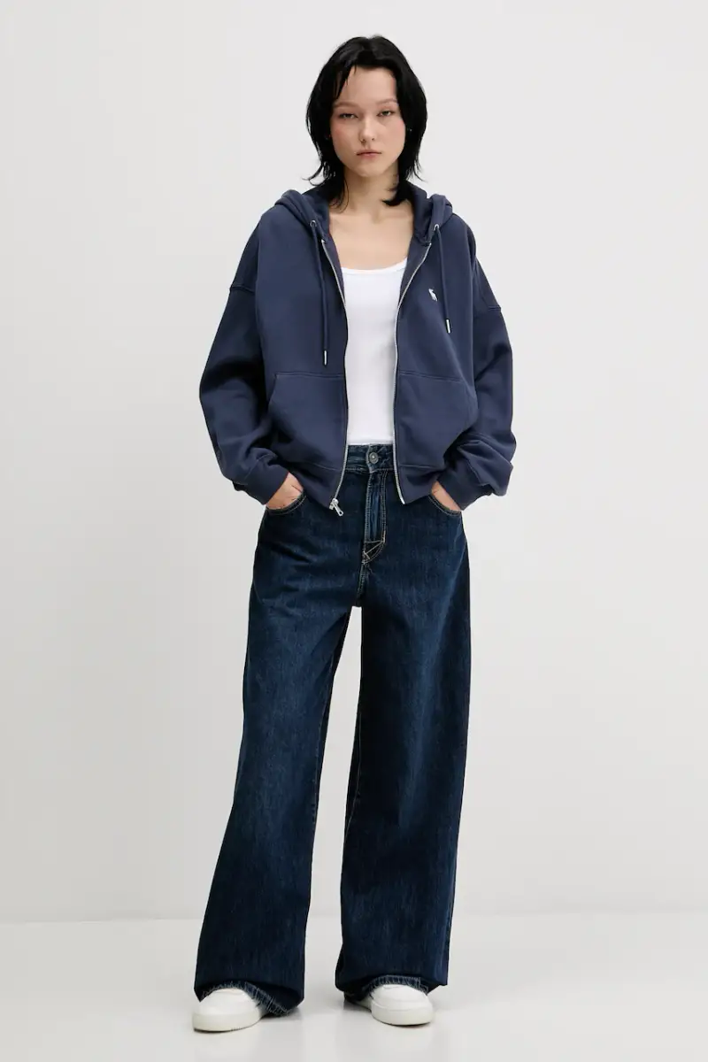 felpa donna colore blu con cappuccio KI152-5417-200 miniatura 2