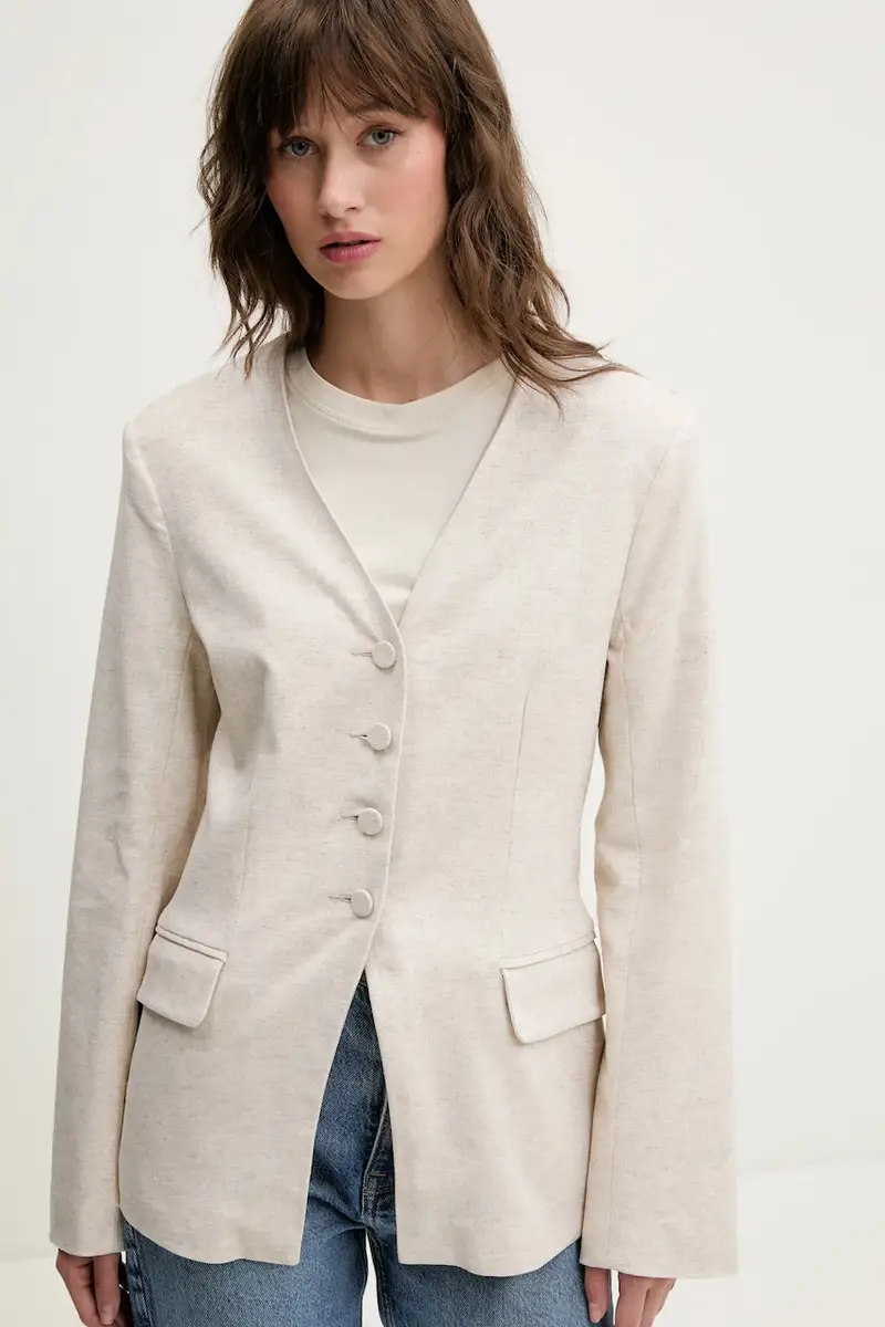 giacca in lino colore beige KI144-5076 miniatura 4