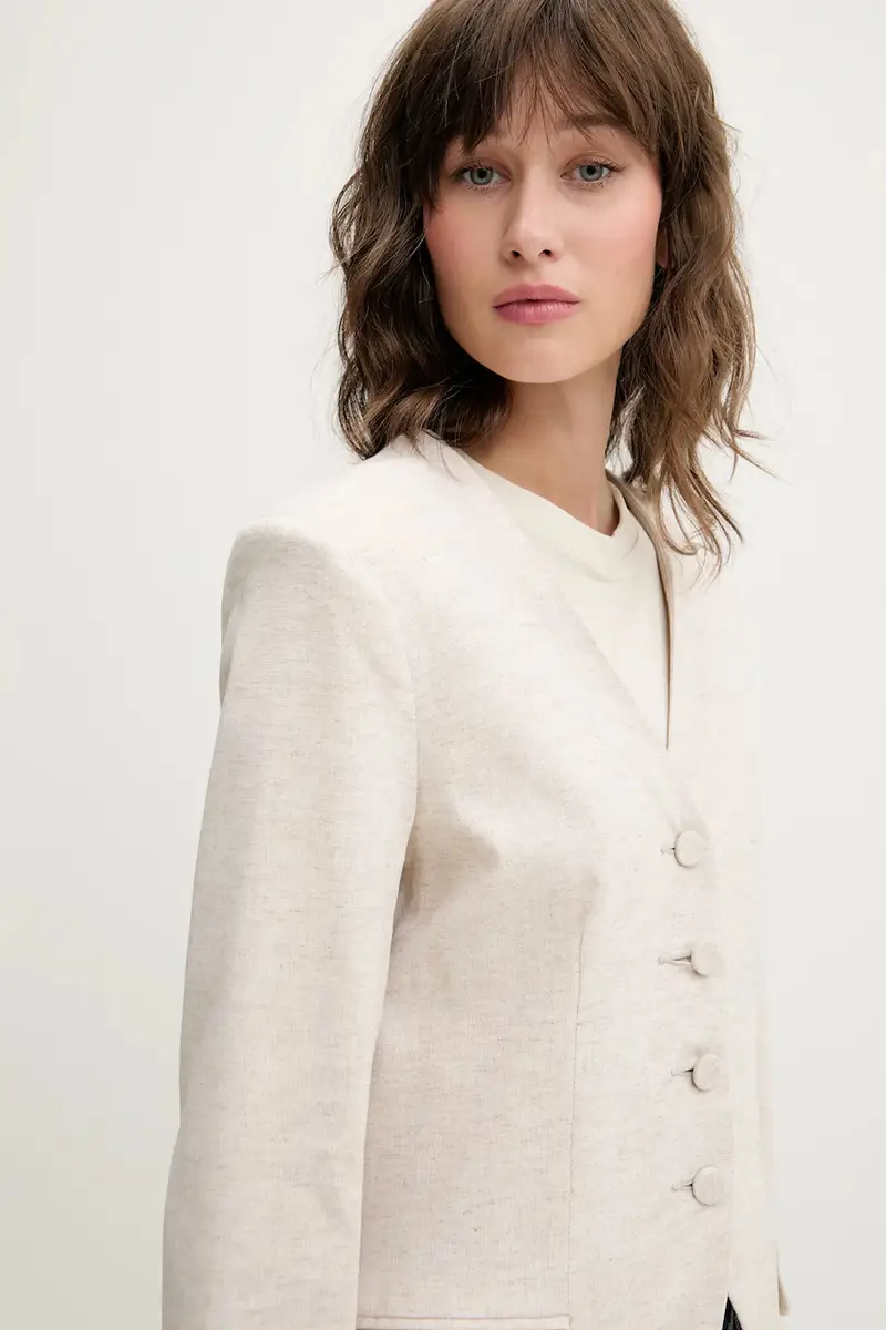 giacca in lino colore beige KI144-5076 miniatura 5