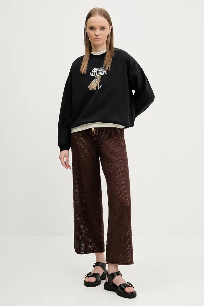 pantaloni in cotone donna colore marrone KI111-5032 miniatura 2