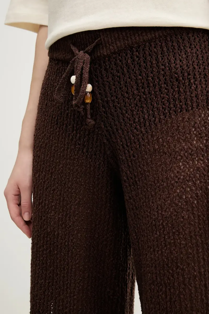 pantaloni in cotone donna colore marrone KI111-5032 miniatura 4