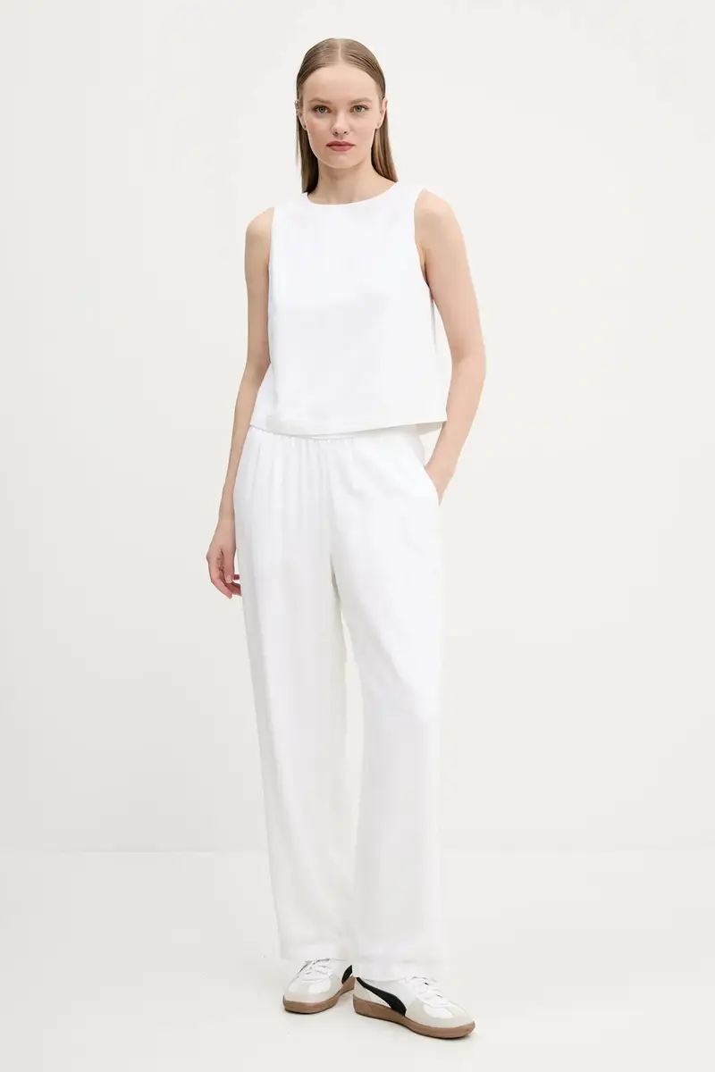 pantaloni in lino colore beige KI156-5128 miniatura 2