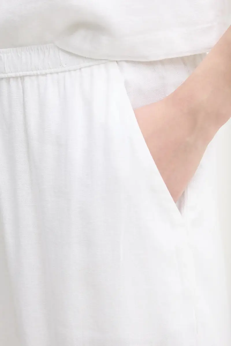 pantaloni in lino colore beige KI156-5128 miniatura 4