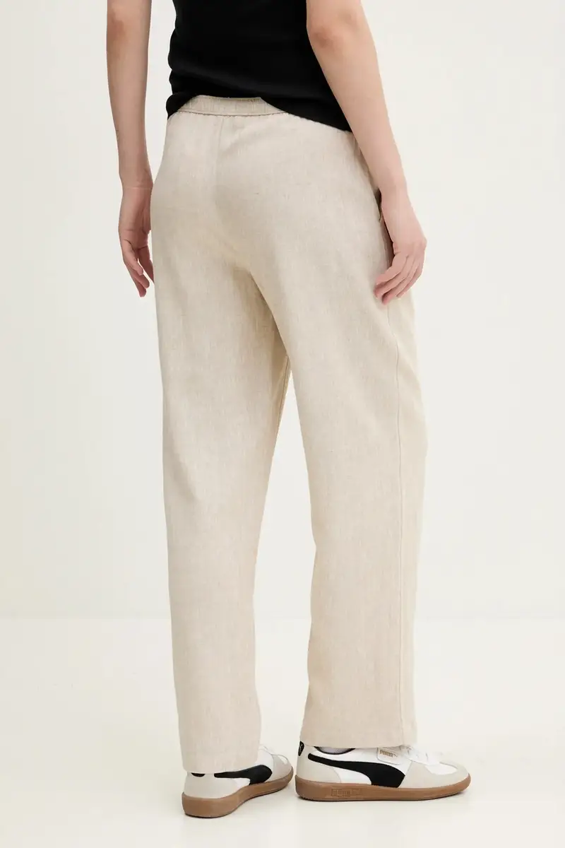 pantaloni in lino donna colore beige KI156-5129 miniatura 3