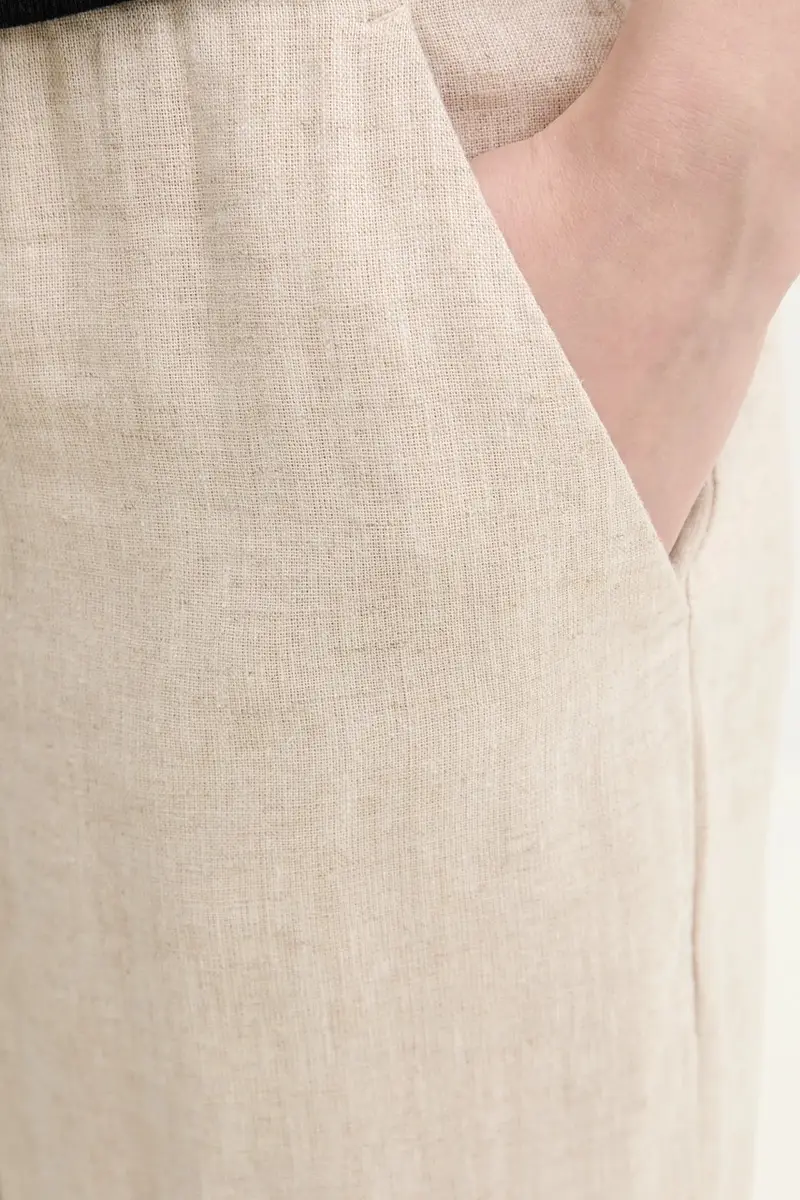 pantaloni in lino donna colore beige KI156-5129 miniatura 4