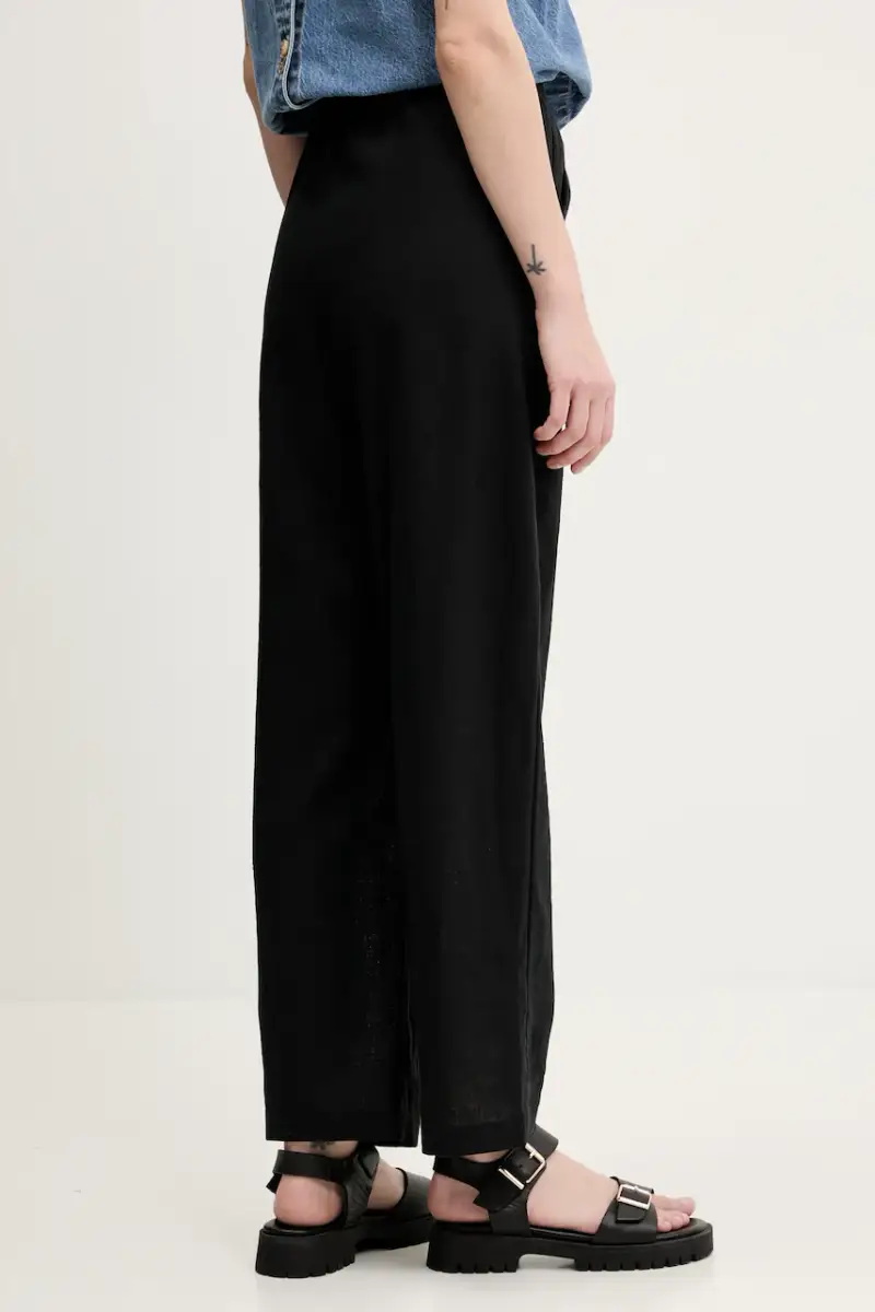 pantaloni in lino donna colore nero KI156-5137 miniatura 3