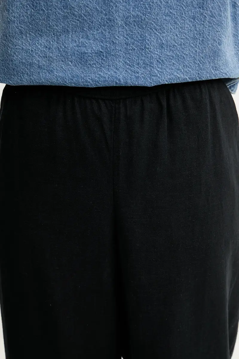 pantaloni in lino donna colore nero KI156-5137 miniatura 4