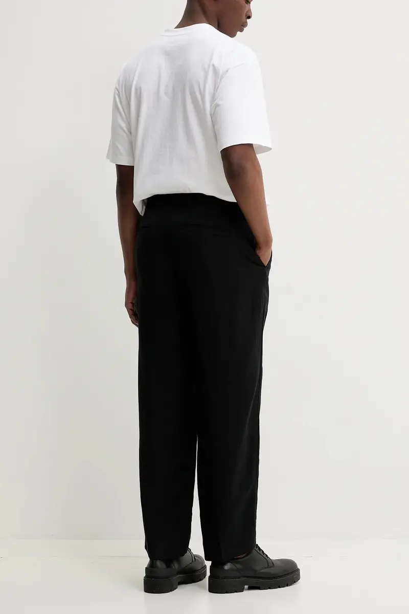 pantaloni in lino misto uomo colore nero KI130-5016 miniatura 3