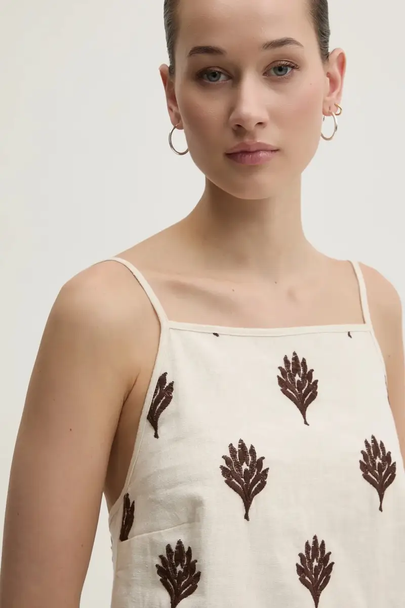 vestito di lino colore beige KI159-5661 miniatura 4