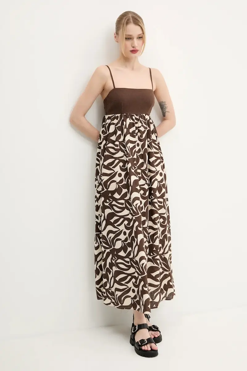 vestito di lino colore marrone KI159-5682