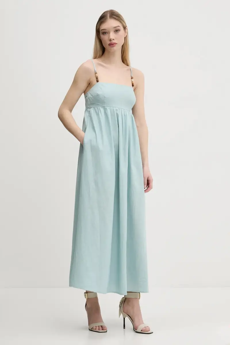 vestito di lino colore turchese KI159-5549 miniatura 2