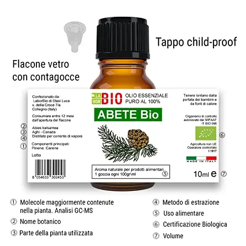 Abete Bio Olio essenziale 100% Puro 10 ml - Uso interno Terapeutico Alimentare Diffusori Aromaterapia Cosmetica Cucina miniatura 3