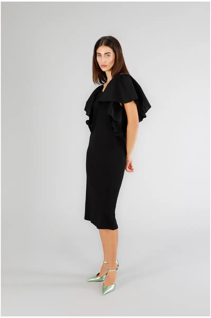 abito bimateriale con rouches alle spalle nero