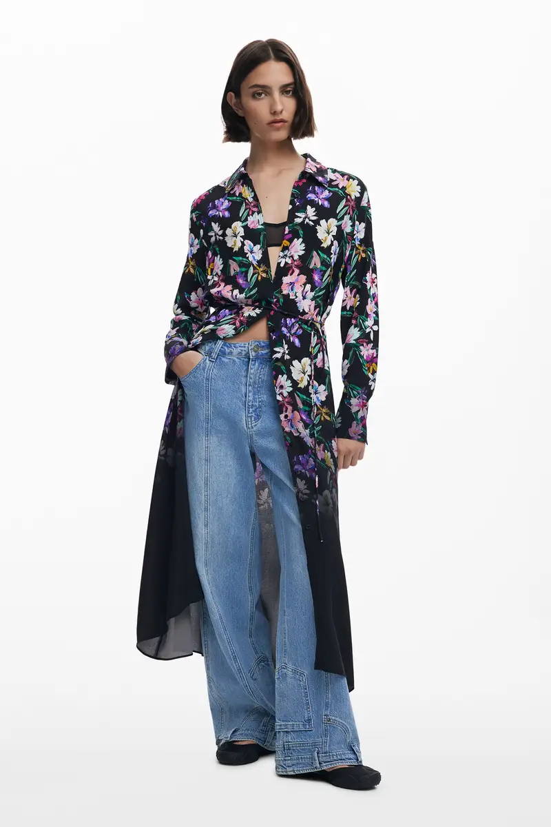 Abito camicia a fiori sfumato