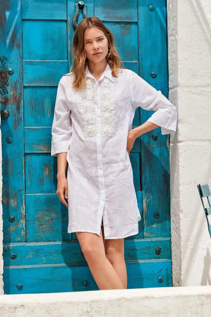 ABITO CAMICIA CON RICAMI | Colore: Bianco | Taglia: XL