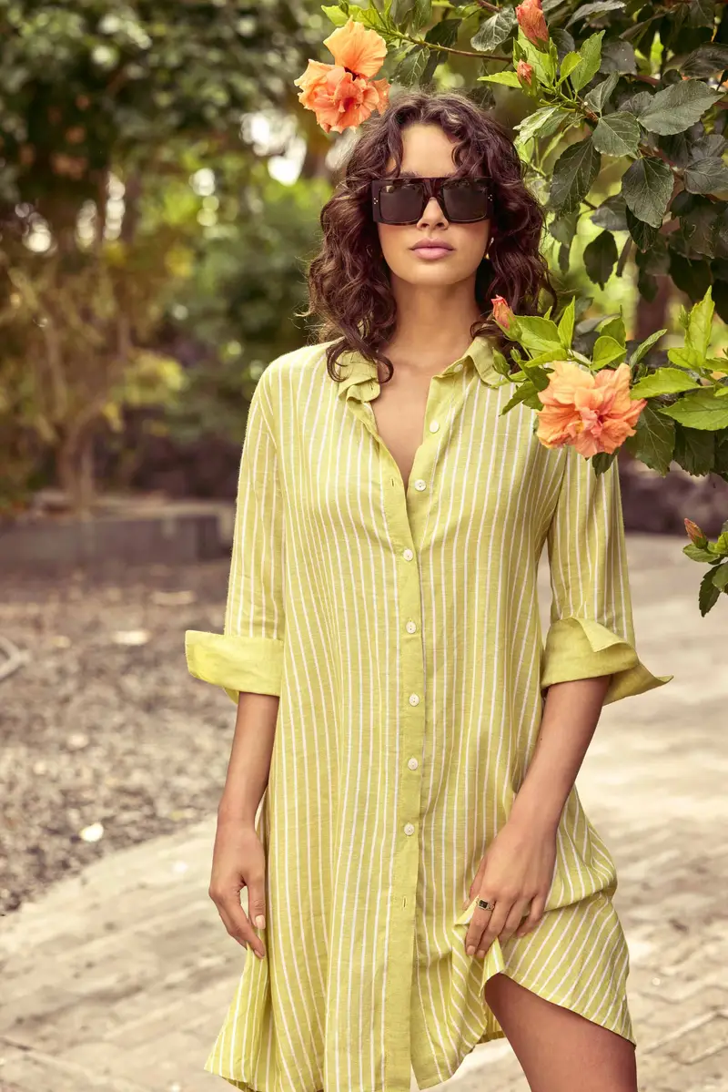 ABITO CAMICIA IN MISTO LINO GESSATO NIVES | Colore: Lime | Taglia: M