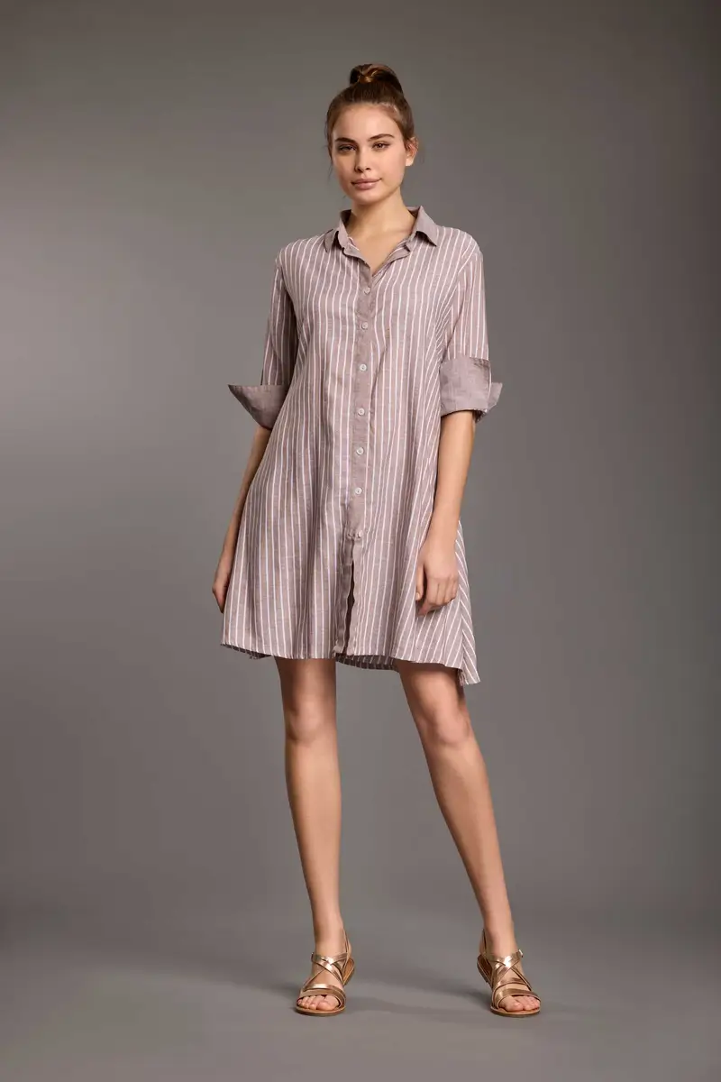 ABITO CAMICIA IN MISTO LINO GESSATO NIVES | Colore: Sabbia | Taglia: XL