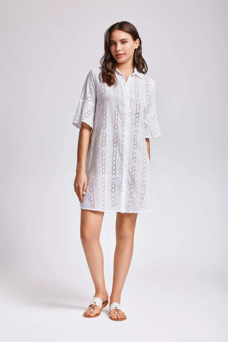 ABITO CAMICIA IN PIZZO PREGIATO | Colore: Bianco | Taglia: XL