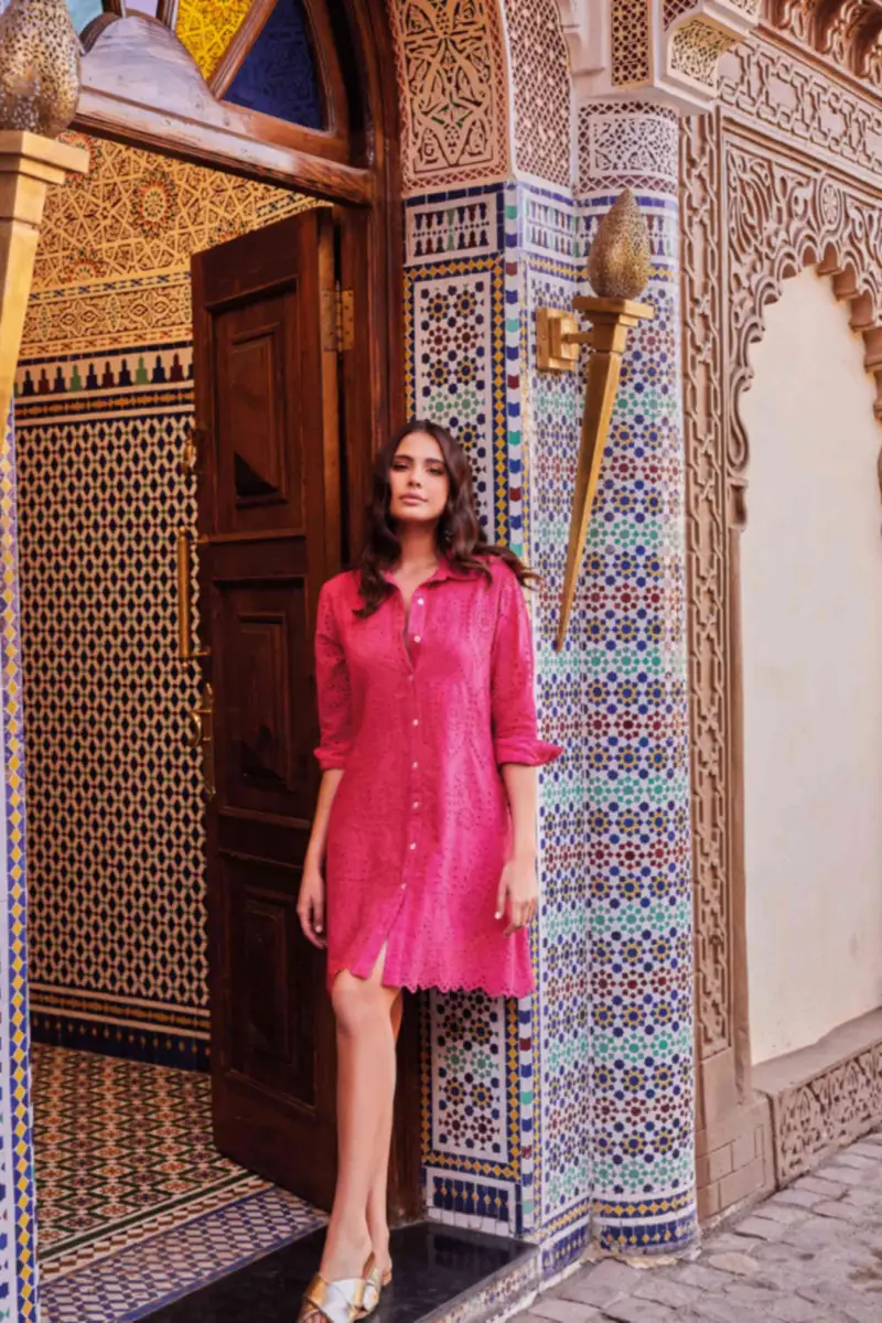 ABITO CAMICIA IN PIZZO SANGALLO PREGIATO | Colore: Fucsia | Taglia: M