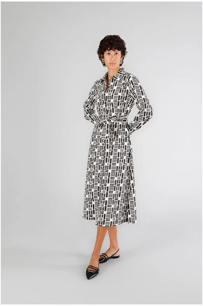 abito chemisier in popeline stampato geometrico s