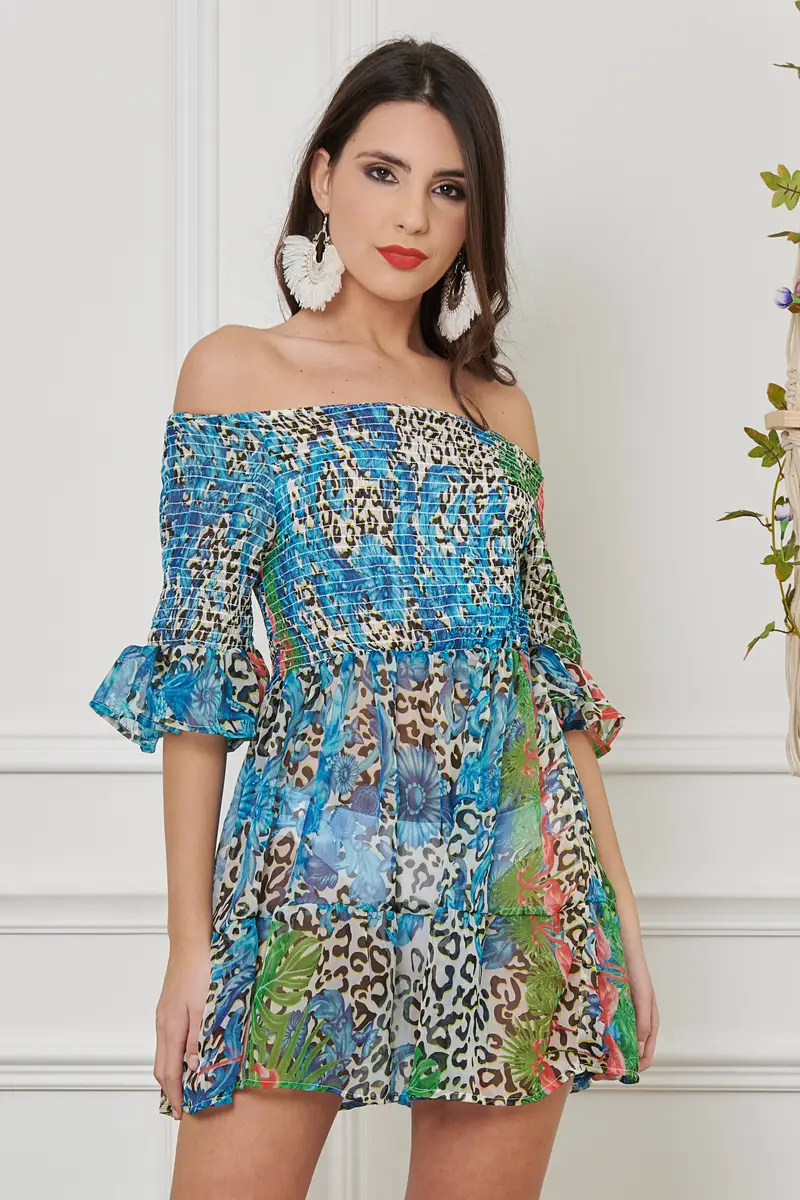 ABITO CHIFFON BALZE | Colore: Animalier | Taglia: L/XL