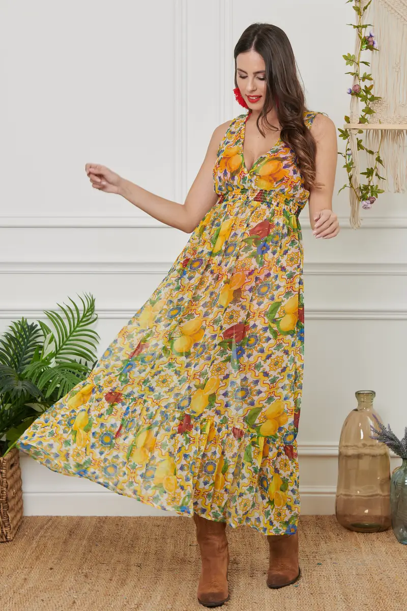 ABITO CHIFFON LUNGO | Colore: Sorrento | Taglia: S/M