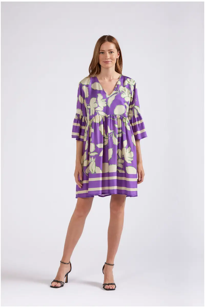 abito con increspatura alla vita stampato maxy fiore viola l